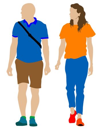 Couple of young guy and girl on white backgroundのイラスト素材