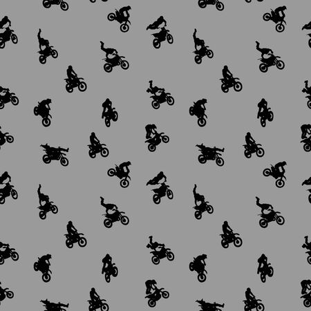 Flying motorcyclists seamless pattern. Extreme sport on gray fabricの写真素材