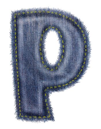 denim letters and numbers of english alphabet. Isolated objects on white backgroundの写真素材