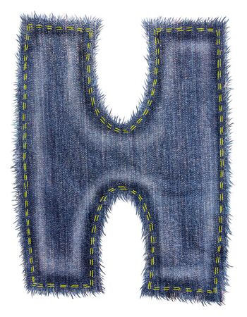 Denim letters and numbers of english alphabet. Isolated objects on white backgroundの写真素材