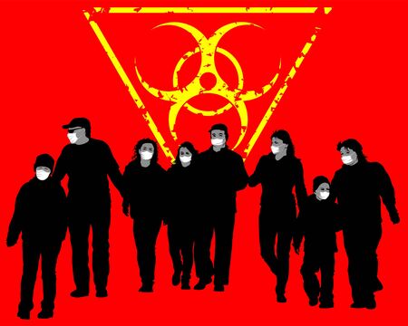 People in protective medical masks  of biohazard symbolのイラスト素材