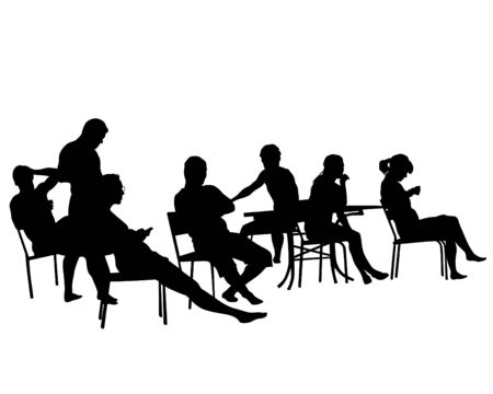 People in urban cafe. Isolated silhouettes of people on a white backgroundのイラスト素材