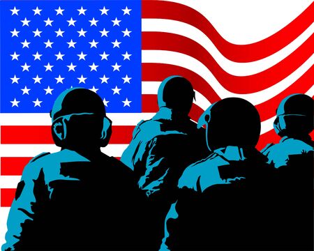 Special police forces on the background of the American flagのイラスト素材