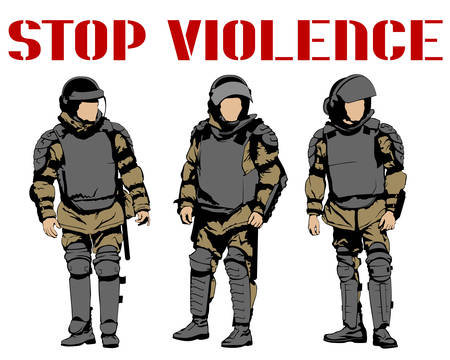 Special police forces arrested demonstrator. Isolated silhouettes of peopleのイラスト素材