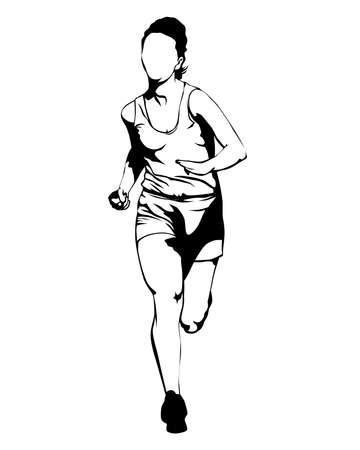 Young athletes run a marathon. Isolated silhouettes on white backgroundのイラスト素材