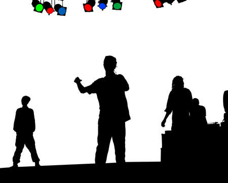 Young man with a microphone reads a rap. Stylized image on theme of hip hopのイラスト素材