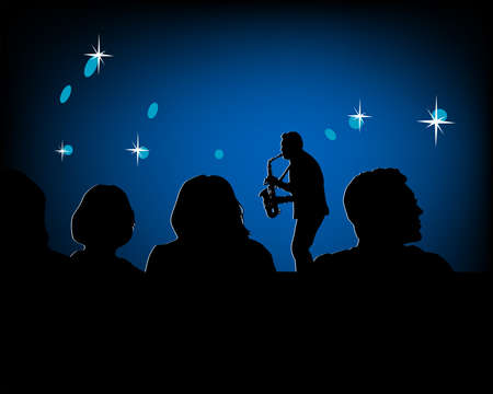 Saxophonist play jazz on stage. Poster for music festivalのイラスト素材