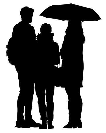 Girl in fashionable clothes with an umbrella. Isolated silhouette on white backgroundのイラスト素材