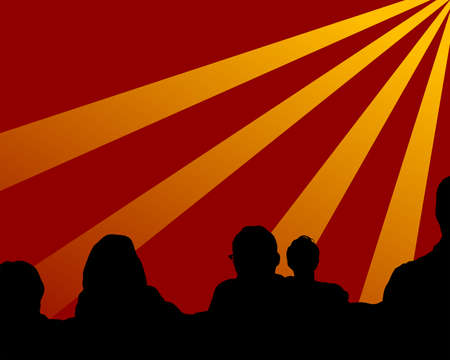 Spectators in nightclub in front of the screen. Silhouettes of peopleのイラスト素材
