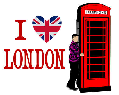 Vintage telephone booth on street of London and british flagのイラスト素材