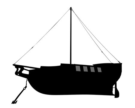 Old sailing ship lies on the shore. Isolated object on white backgroundのイラスト素材