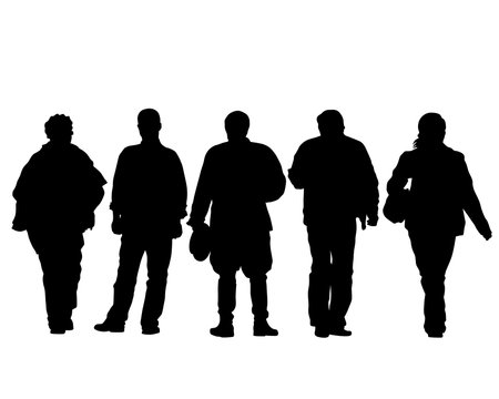 Man and women on on street. Isolated silhouette on a white backgroundのイラスト素材