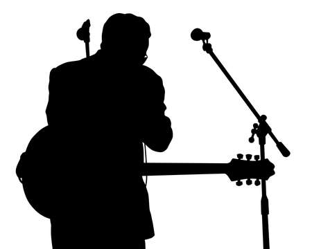 Rock band musicians on stage. Isolated silhouettes on a white backgroundのイラスト素材