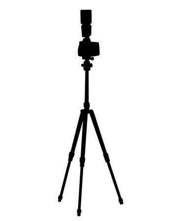 tripod with a camera on street. Isolated silhouettes of people on white backgroundのイラスト素材