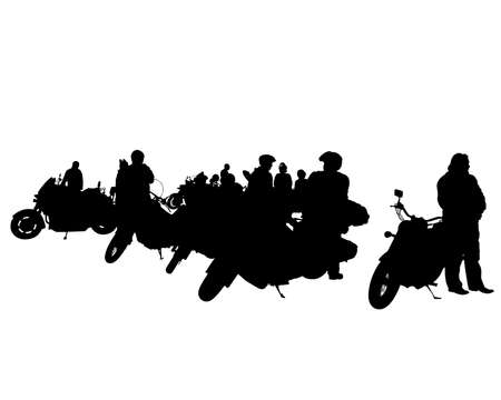 Man in protective clothing rides retro bike. Isolated silhouette on a white backgroundのイラスト素材