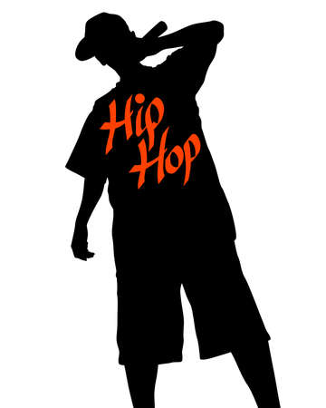 Young man with a microphone reads a rap. Stylized image on theme of hip hopのイラスト素材