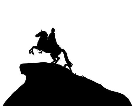 Ancient equestrian monument in St. Petersburg. Isolated silhouette on white backgroundのイラスト素材