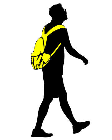 Young people whit backpack on the street. Isolated silhouettes on white backgroundのイラスト素材