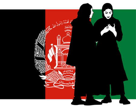 Muslim women on the background of the flag of afghanistan. Isolated silhouette on white backgroundのイラスト素材