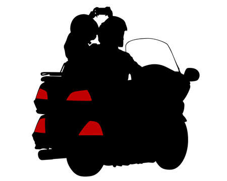 Man in protective clothing rides a sports bike. Isolated silhouette on a white backgroundのイラスト素材