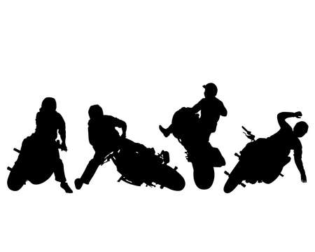 Man in protective clothing rides a sports bike. Isolated silhouette on a white backgroundのイラスト素材
