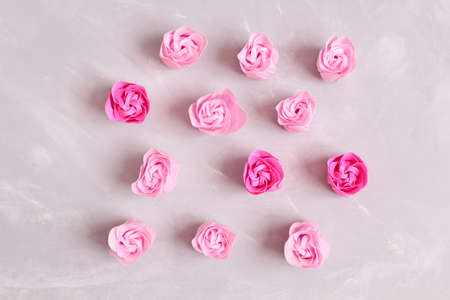 Soap in form of rose buds on stone backgroundの写真素材