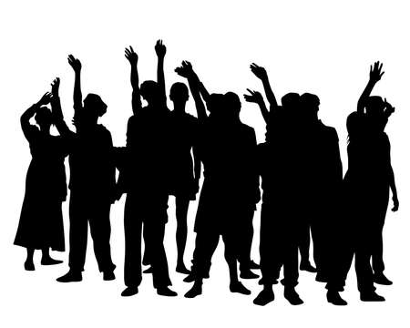 Big crowds people on street. Isolated silhouette on a white backgroundのイラスト素材