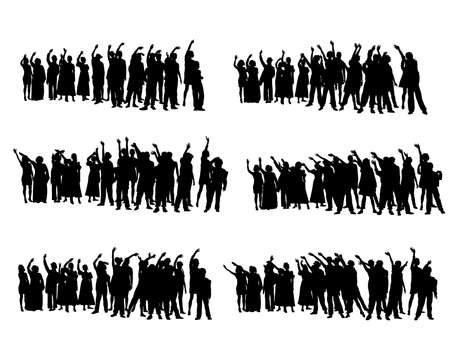 Big crowds people on street. Isolated silhouette on a white backgroundのイラスト素材