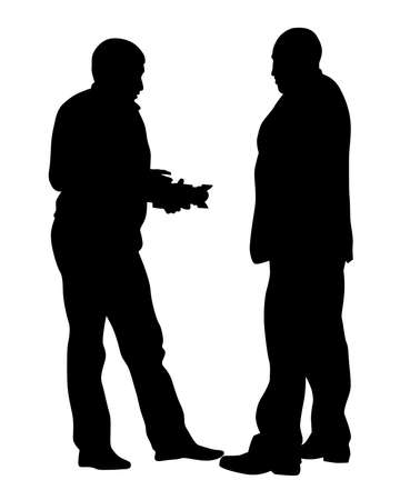 Young people in fashionable clothes on the street. Isolated silhouettes on white backgroundのイラスト素材