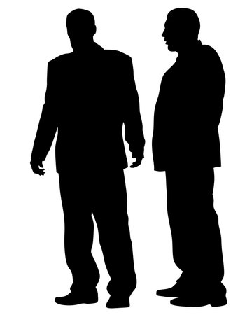 Young people in fashionable clothes on the street. Isolated silhouettes on white backgroundのイラスト素材