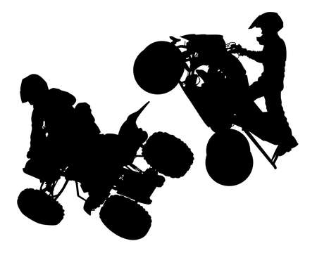 Silhouettes athletes ATV during races on white backgroundのイラスト素材