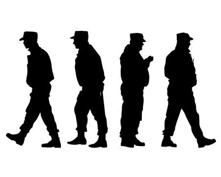 People is wearing a police uniform. Isolated silhouette on white backgroundのイラスト素材