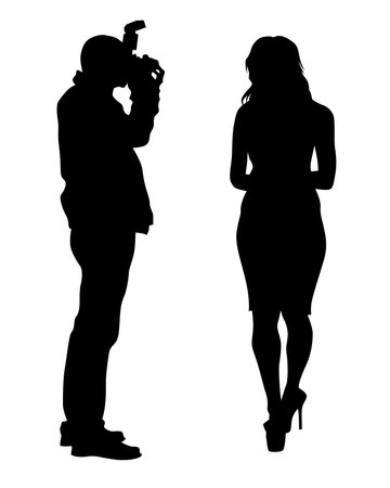 Man with a camera on street. Isolated silhouettes of people on white backgroundのイラスト素材