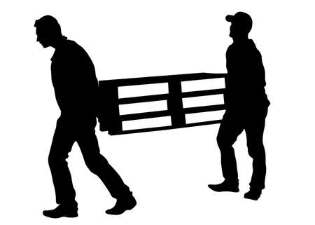 Working at construction site. Silhouettes of people on a white backgroundのイラスト素材