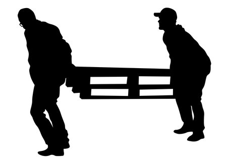 Working at construction site. Silhouettes of people on a white backgroundのイラスト素材