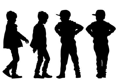 Silhouettes of a little girl and boy on a white backgroundのイラスト素材