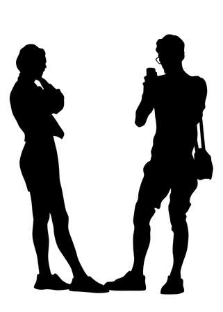 Couple of young guy and girl on white backgroundのイラスト素材