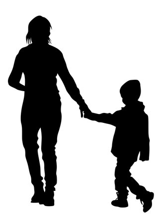 Mother and daughter walking. silhouette people on white backgroundのイラスト素材