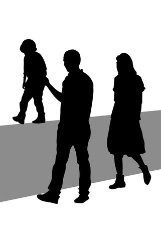 Mother and daughter walking. silhouette people on white backgroundのイラスト素材