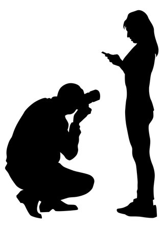 Man with a photo camera on white backgroundのイラスト素材