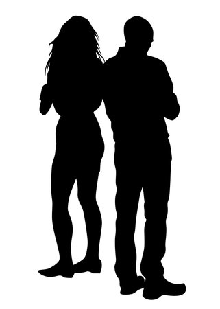Couple of young guy and girl on white backgroundのイラスト素材