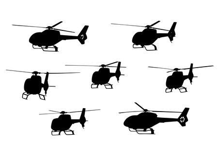 Silhouette of a large helicopter on a white backgroundのイラスト素材