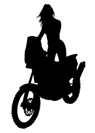 Old big bike and beautiful woman white backgroundのイラスト素材