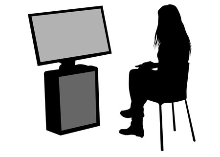 Businesswoman in suit at table on white backgroundのイラスト素材