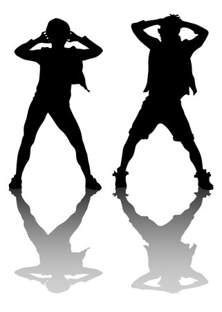 Hip-hop artists of dance on white backgroundのイラスト素材