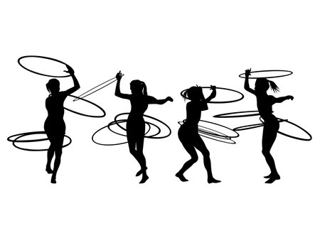 Silhouettes sports girls whit hula hupon a white backgroundのイラスト素材