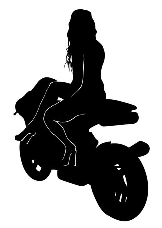 Old big bike and beautiful woman white backgroundのイラスト素材