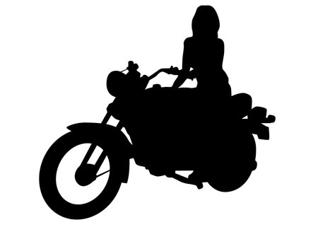 Old big bike and beautiful woman white backgroundのイラスト素材