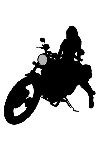 Old big bike and beautiful woman white backgroundのイラスト素材