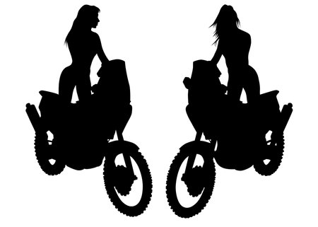 Old big bike and beautiful woman white backgroundのイラスト素材